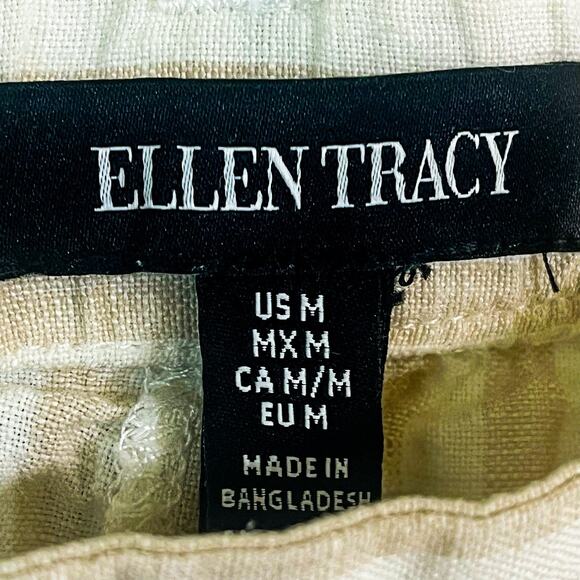 Ellen Tracy Womens 100% Linen Cropped Pants - Tan White Stripe, Size M - Picture 5 of 7